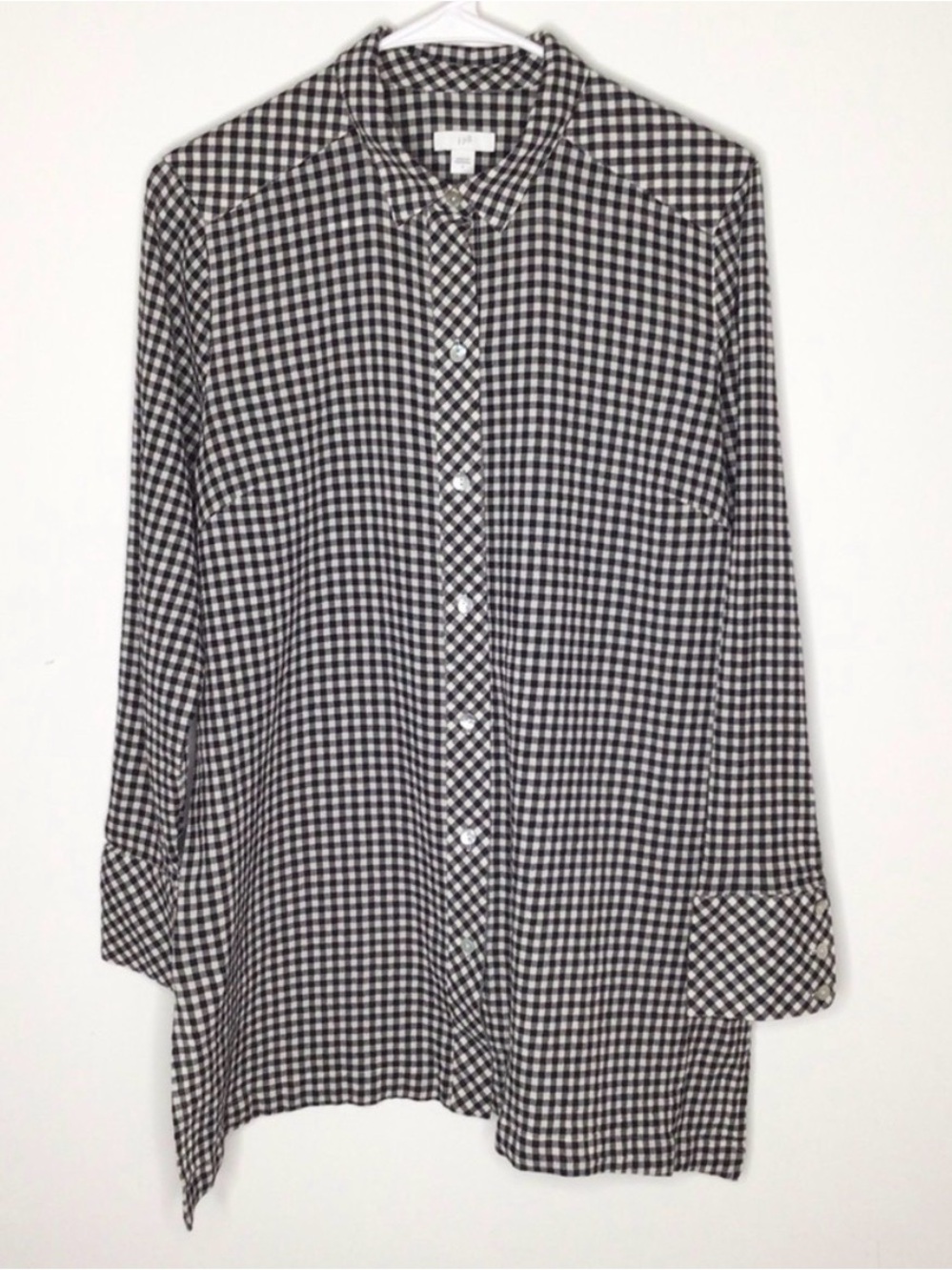 J. Jill Black & White Gingham Check Button Down Tunic Shirt Size S Cotton Blend